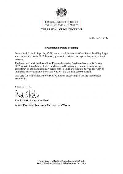SFR Letter of Support from the Senior Presiding Judge
